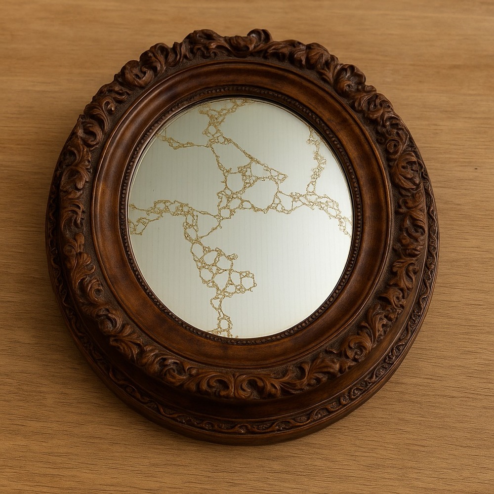 Vtg Ornate Oval Mirror Brown Gold Vein Glass Rococo Baroque Hollywood Regency
